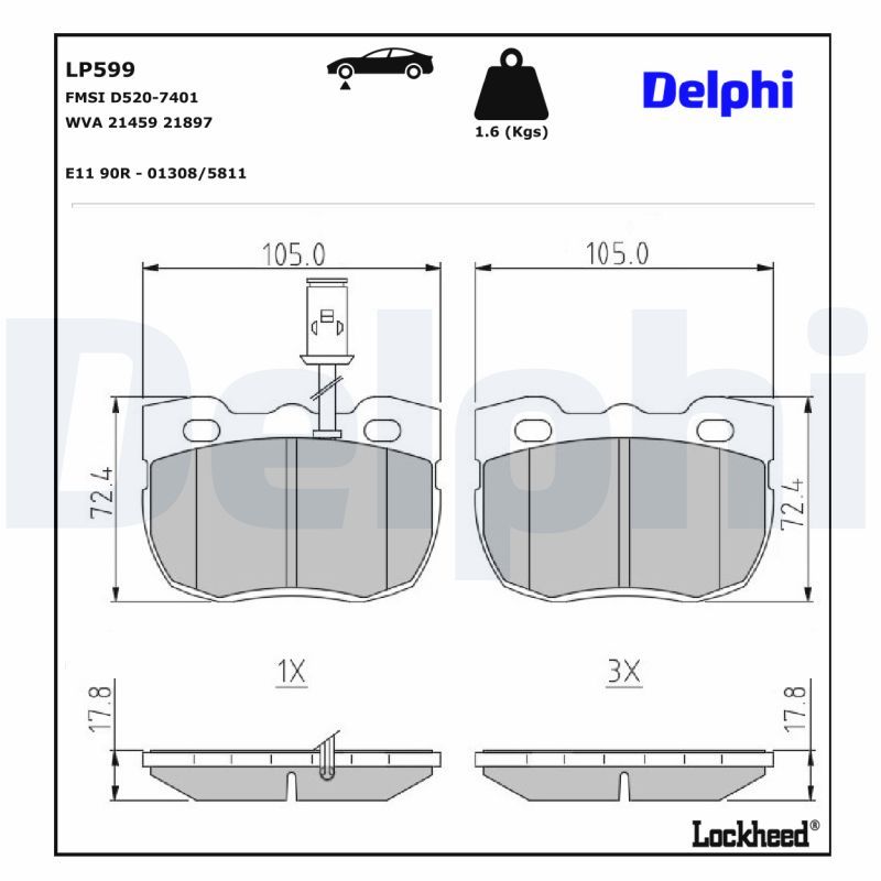 BREMSBELAGSATZ SCHEIBENBREMSE DELPHI LP599
