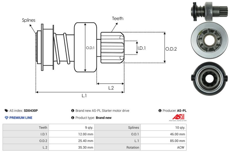 AS-PL SD0430P Freewheel Gear, starter