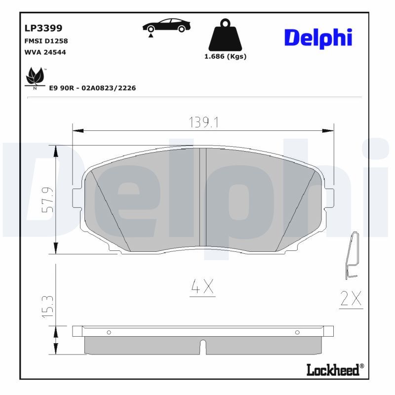 Piduriklotsi komplekt, ketaspidur, DELPHI LP3399