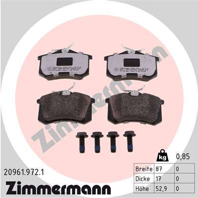 Комплект гальмівних накладок, дискове гальмо, Zimmermann 20961.972.1