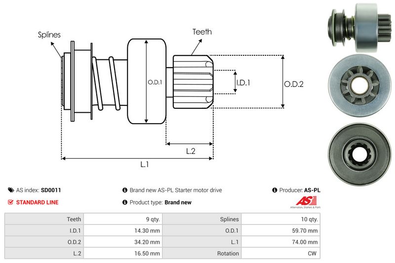 AS-PL SD0011 Freewheel Gear, starter