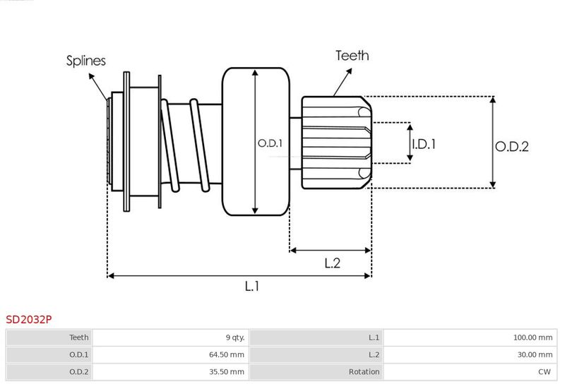 AS-PL SD2032P Freewheel Gear, starter