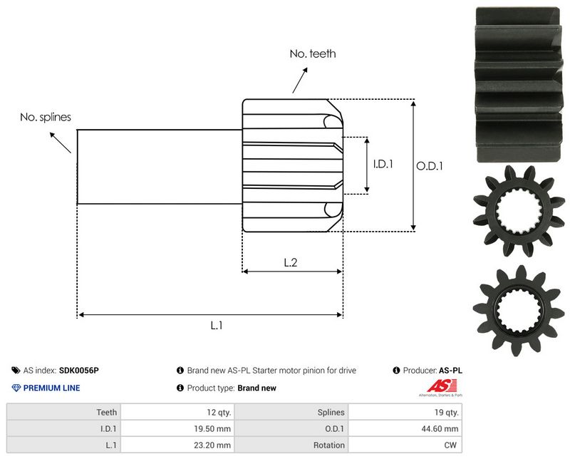 AS-PL SDK0056P Freewheel Gear, starter