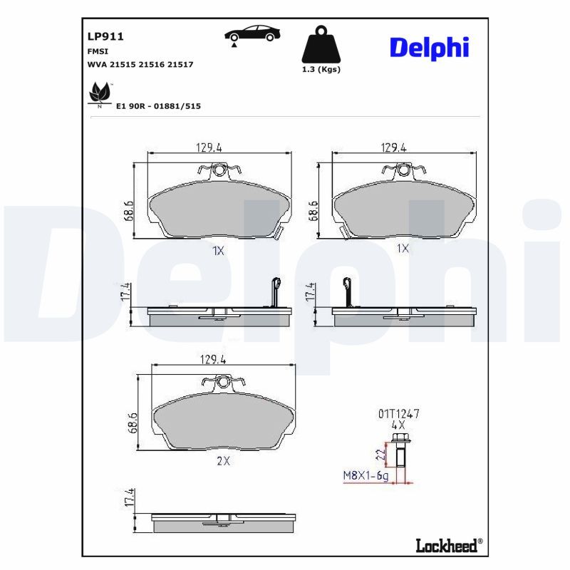 Piduriklotsi komplekt, ketaspidur, DELPHI LP911