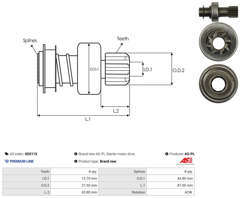 AS-PL SD5115 Freewheel Gear, starter