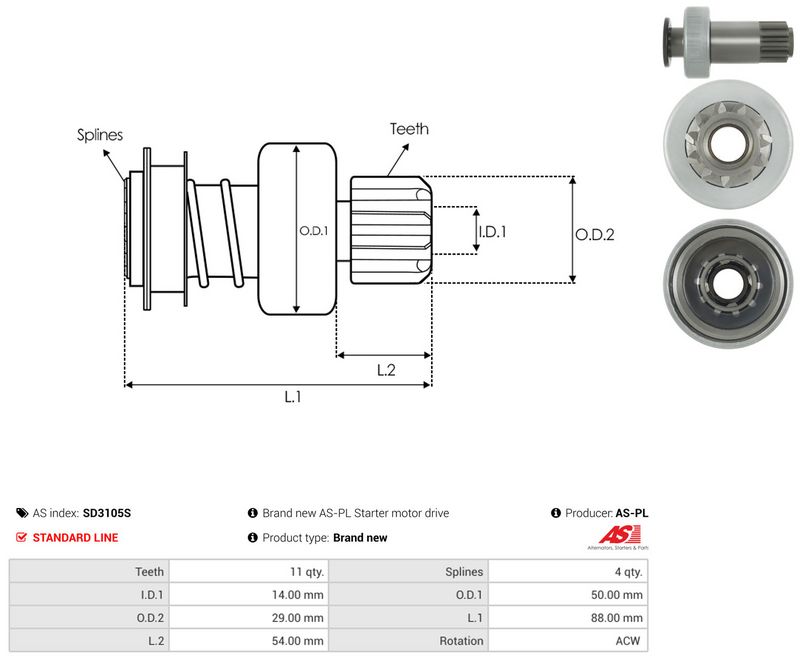 AS-PL SD3105S Freewheel Gear, starter