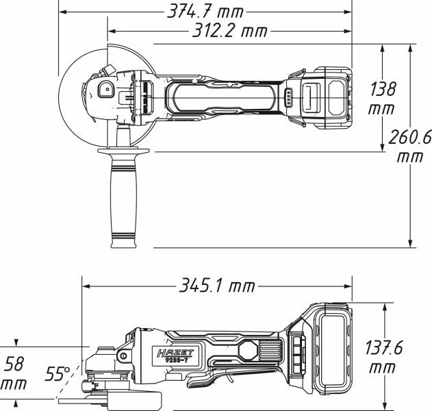 HAZET 9233-7 Angle Grinder (rechargeable battery)
