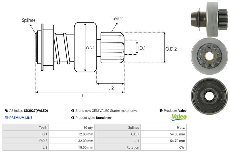 AS-PL SD3027(VALEO) Freewheel Gear, starter