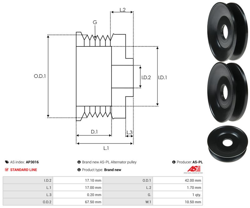 AS-PL AP3016 Belt Pulley, alternator