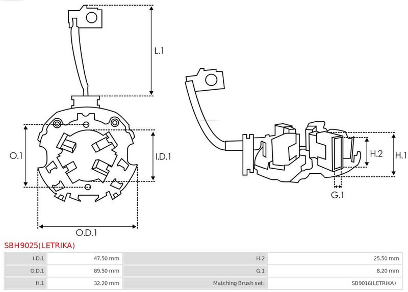 Кронштейн, вугільні щітки, Auto Starter SBH9025(LETRIKA)