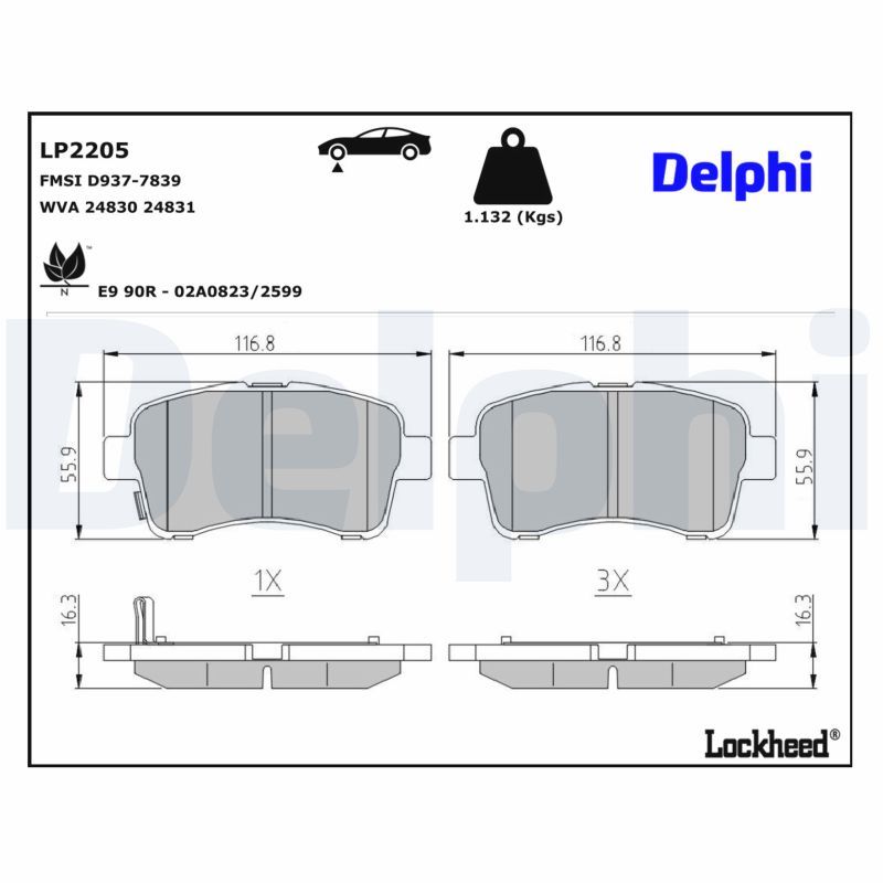 комплект спирачно феродо, дискови спирачки DELPHI