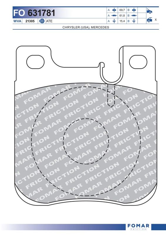 Комплект гальмівних накладок, дискове гальмо, Fomar 631781