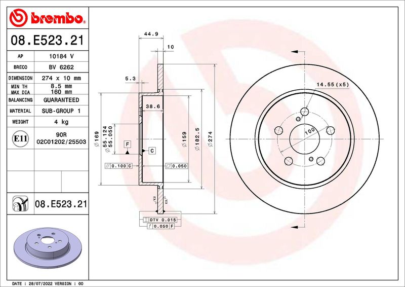 Гальмівний диск, Brembo 08.E523.21