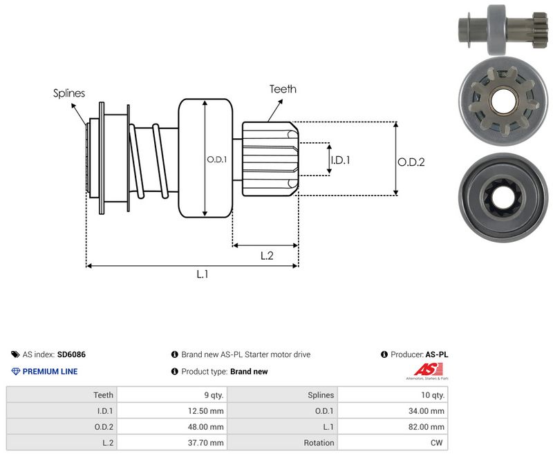 AS-PL SD6086 Freewheel Gear, starter