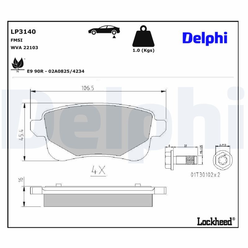 Piduriklotsi komplekt, ketaspidur, DELPHI LP3140