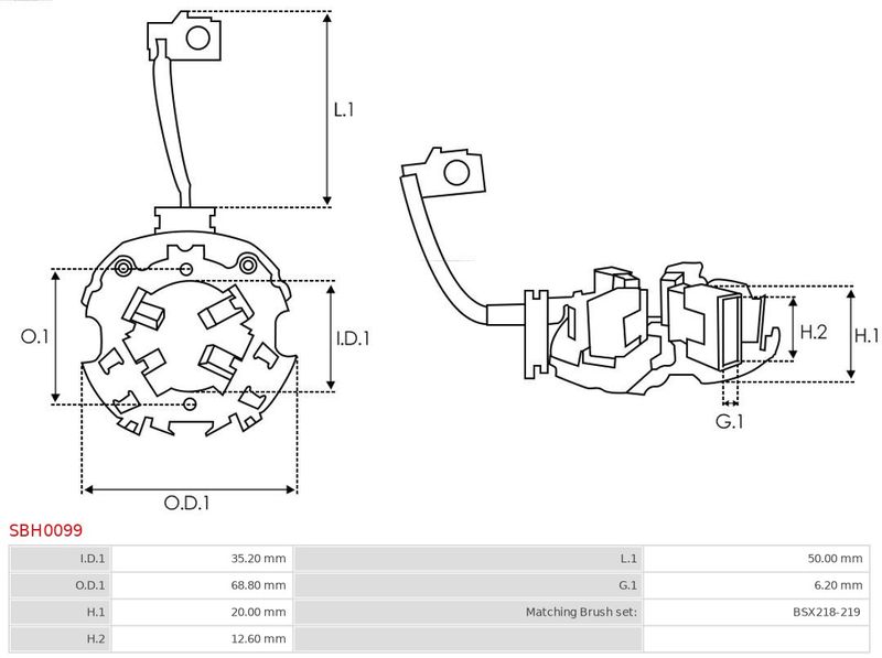 Кронштейн, вугільні щітки, Auto Starter SBH0099