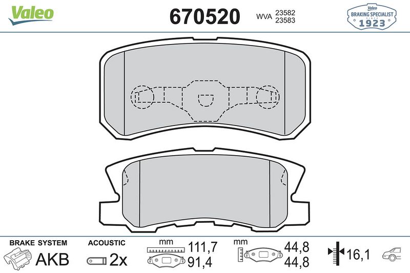 Plaquettes+de+frein+à+disque VALEO 670520