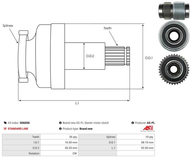 Hammastrummel, starter, AS-PL SD6050