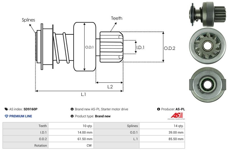 AS-PL SD9160P Freewheel Gear, starter
