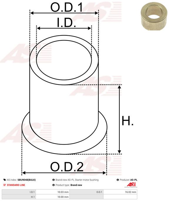 AS-PL SBU9048(BULK) Bush, starter shaft