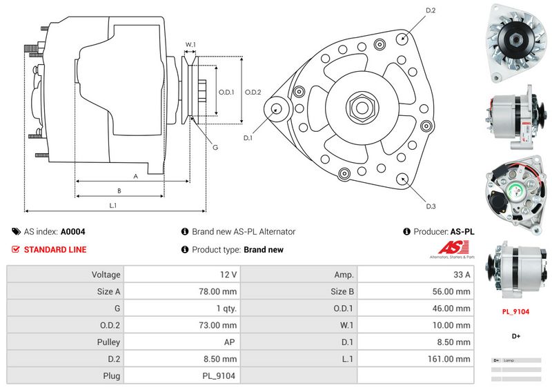 AS-PL A0004 Alternator