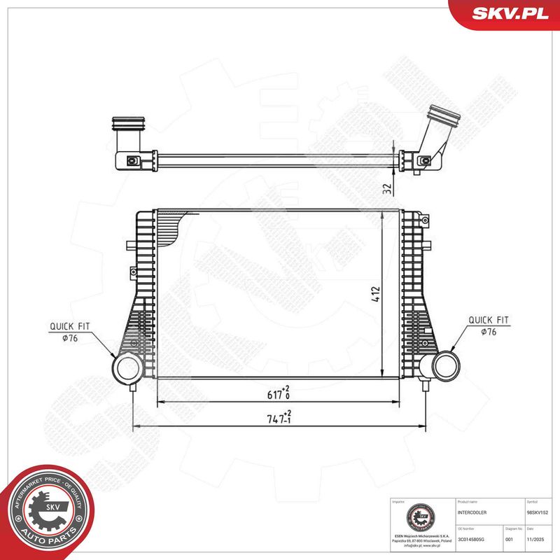 Kompressoriõhu radiaator, ESEN SKV 98SKV152