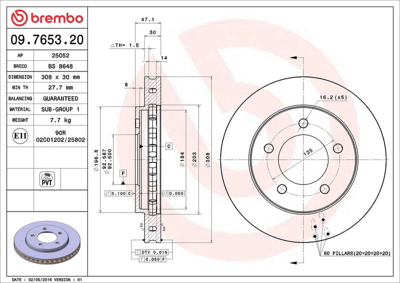 BREMBO 09.7653.20 Brake Disc