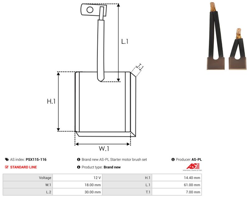 AS-PL PSX115-116 Carbon Brush, starter
