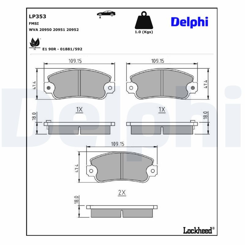 DELPHI LP353 Brake Pad Set, disc brake