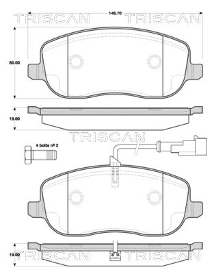 Комплект гальмівних накладок, дискове гальмо, Triscan 811015045