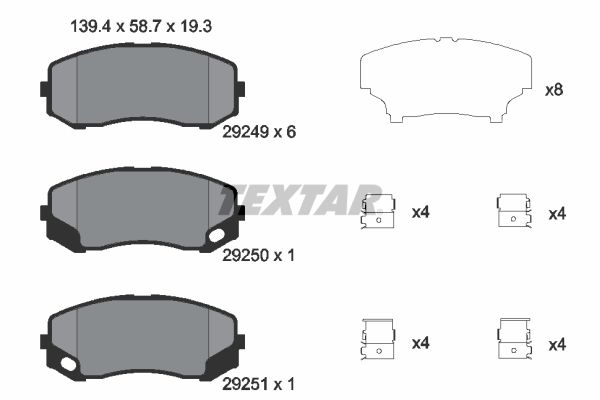 Комплект гальмівних накладок, дискове гальмо, Textar 2924901