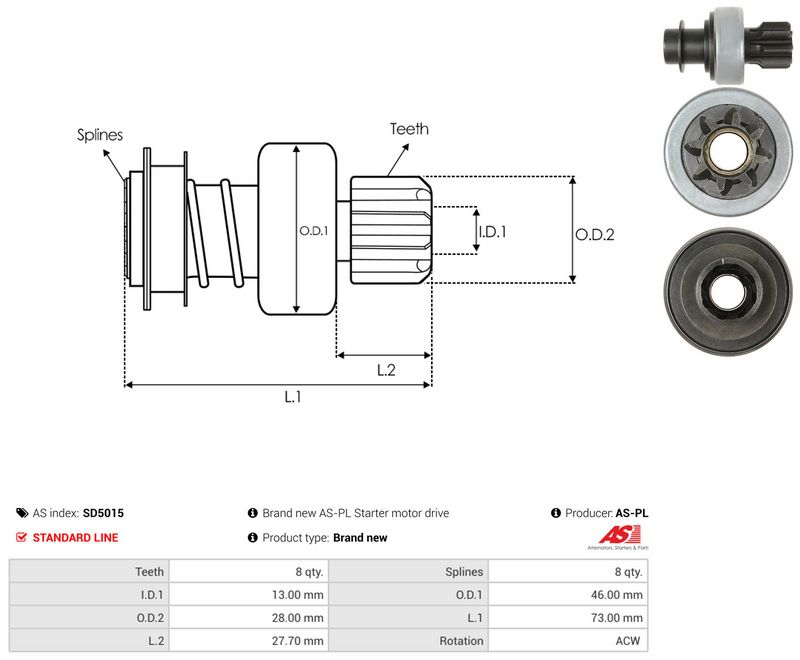 AS-PL SD5015 Freewheel Gear, starter