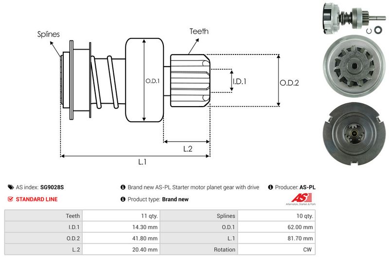 Sisehammastega ratas, starteri planetaarrattas, AS-PL SG9028S