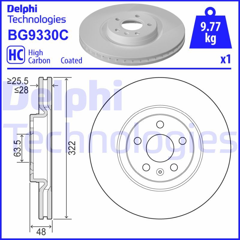 DELPHI диск гальмівний передній VOLVO S60 II 20-