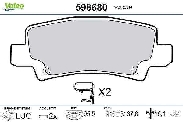 комплект спирачно феродо, дискови спирачки VALEO