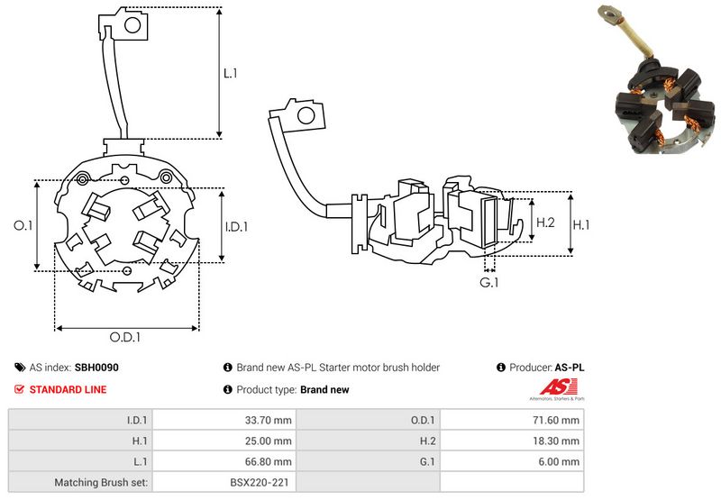 Kinnitus, süsinikuharjad, AS-PL SBH0090