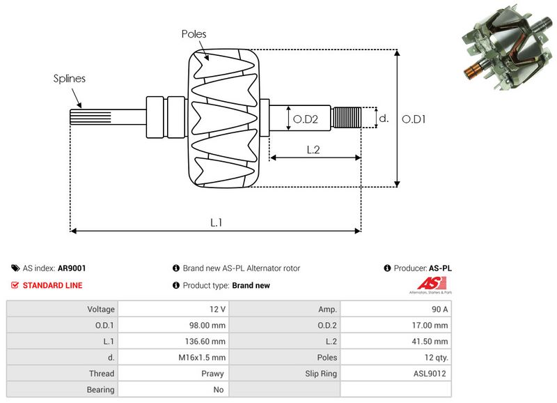 rootor, generaator, AS-PL AR9001