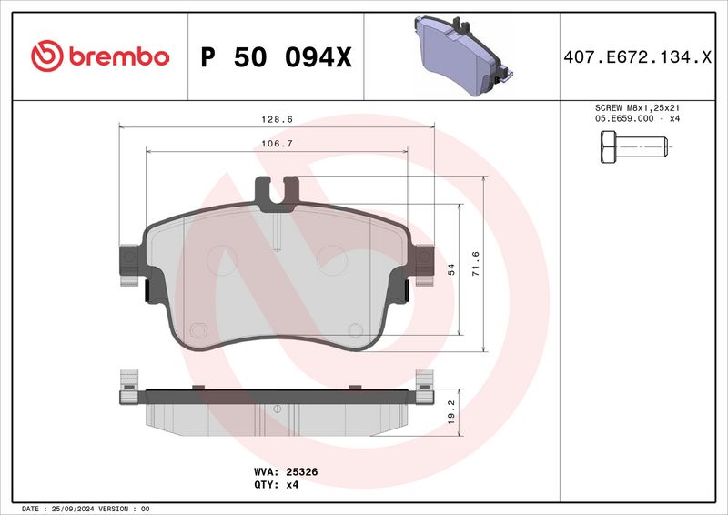 Piduriklotsi komplekt, ketaspidur, BREMBO P 50 094X