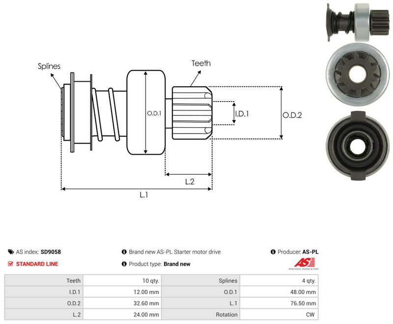 AS-PL SD9058 Freewheel Gear, starter