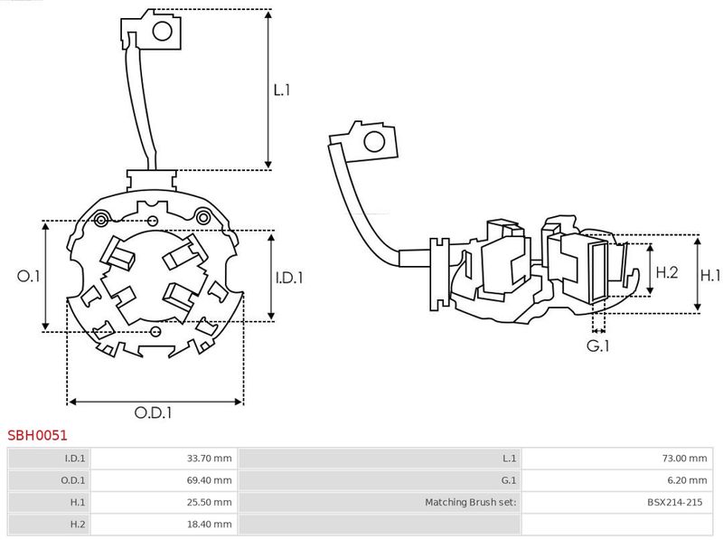 Кронштейн, вугільні щітки, Auto Starter SBH0051