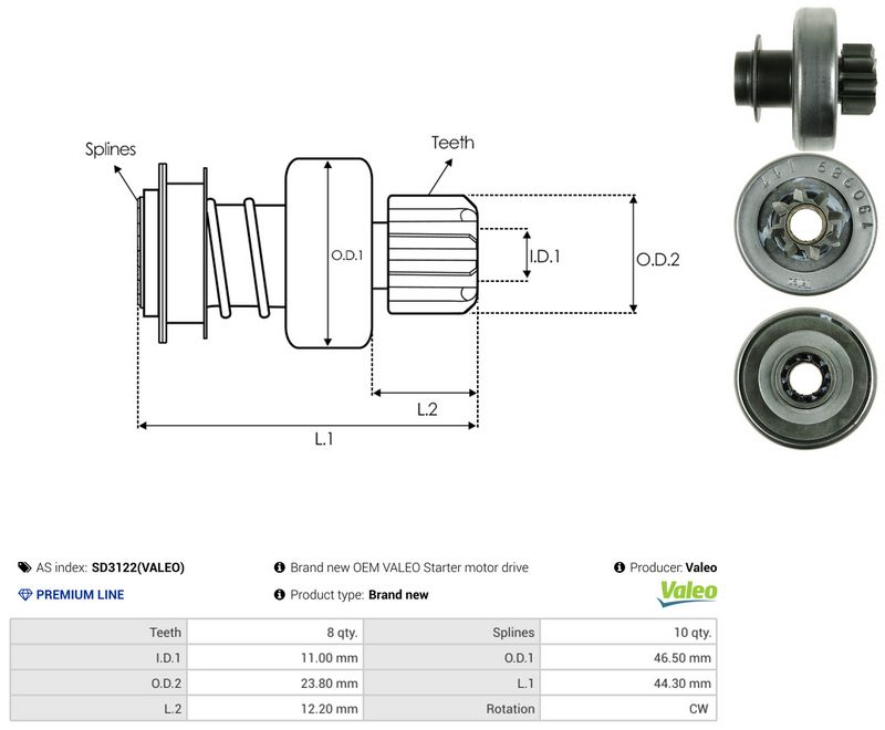 AS-PL SD3122(VALEO) Freewheel Gear, starter