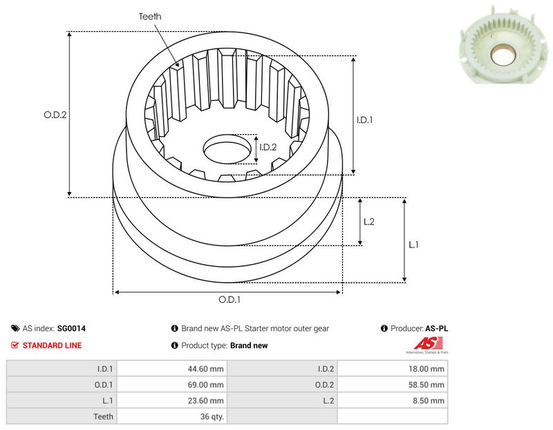 Remondikomplekt, Starter, AS-PL SG0014