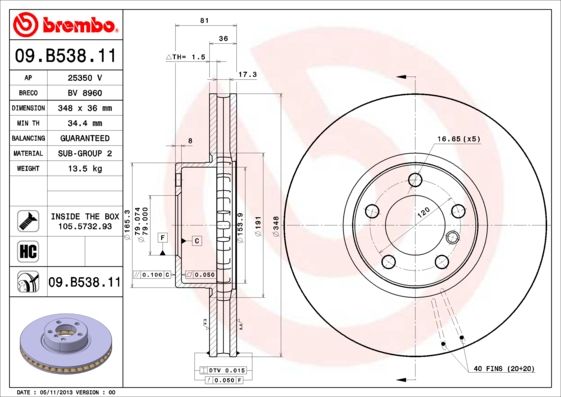 Гальмівний диск, Brembo 09.B538.11