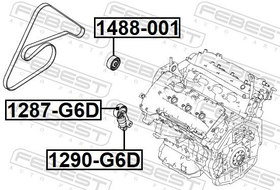 FEBEST 1290-G6D Belt Tensioner, V-ribbed belt