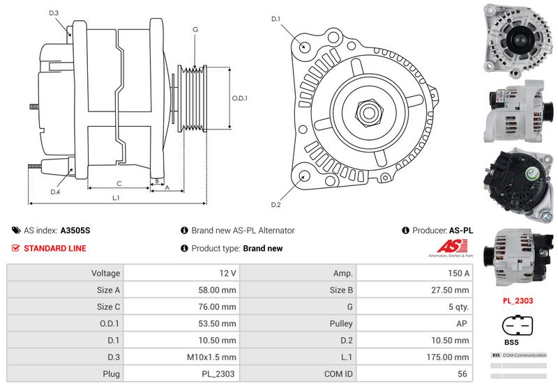 AS-PL A3505S Alternator