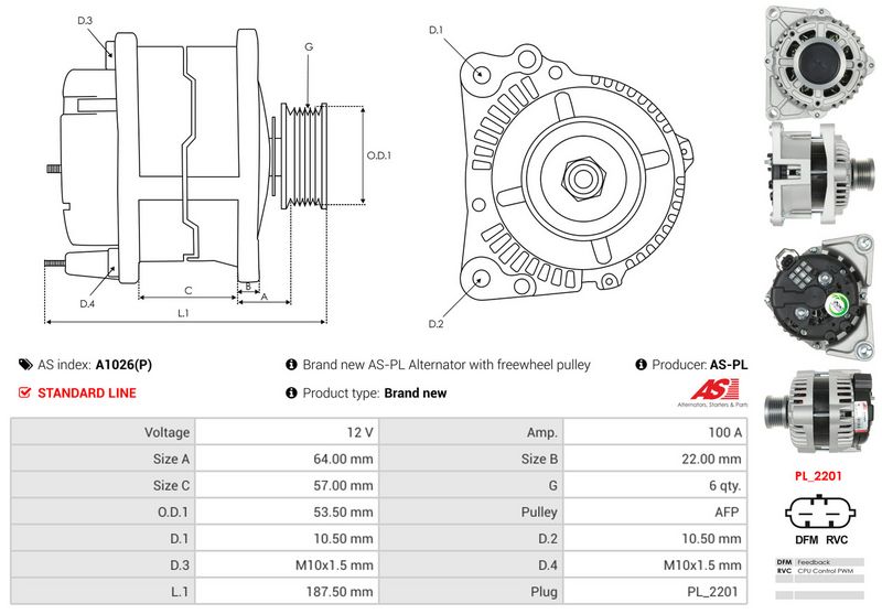AS-PL A1026(P) Alternator