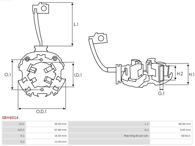 Кронштейн, вугільні щітки, Auto Starter SBH6014