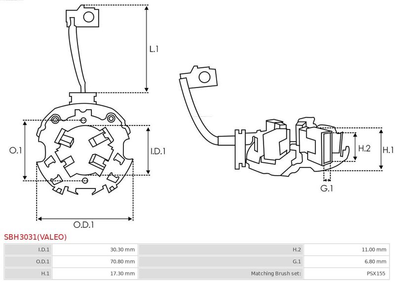 Кронштейн, вугільні щітки, Auto Starter SBH3031(VALEO)