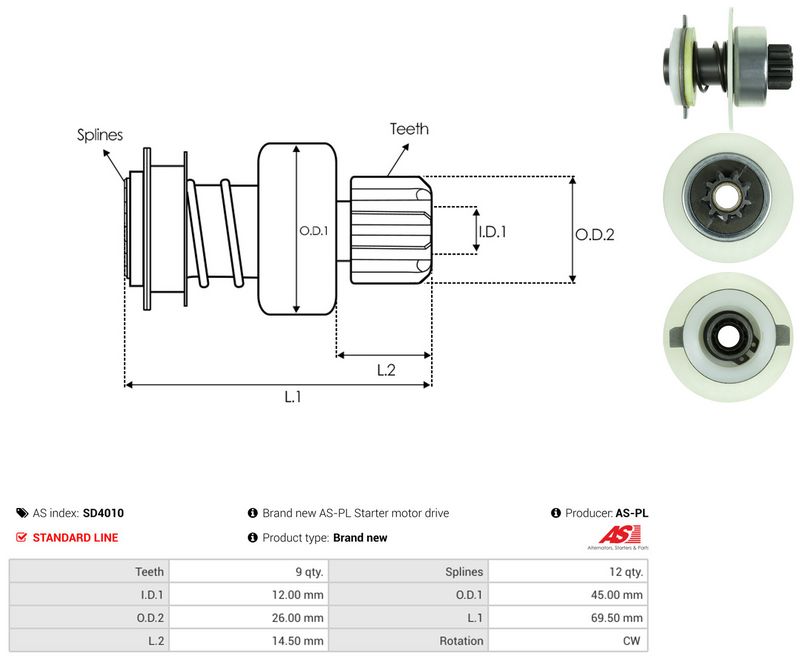 AS-PL SD4010 Freewheel Gear, starter