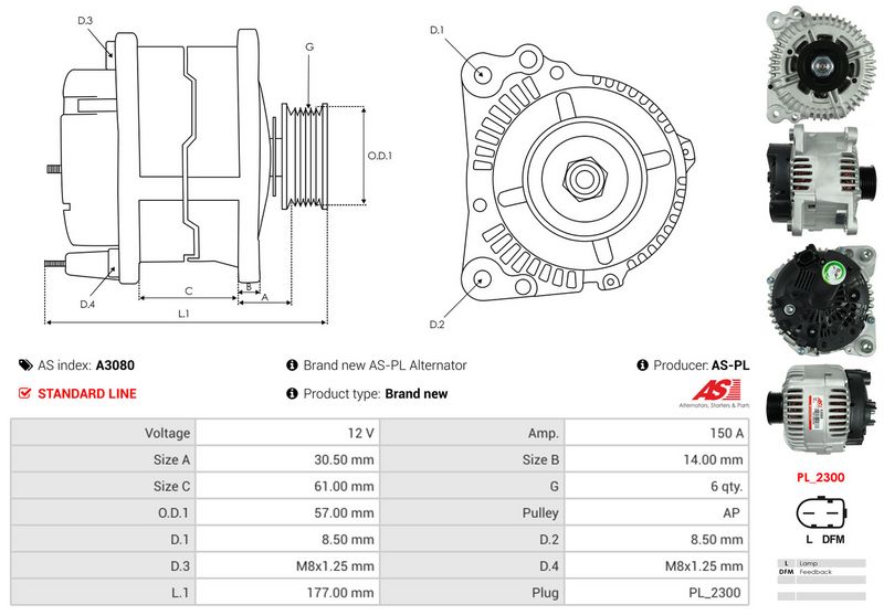 AS-PL A3080 Alternator